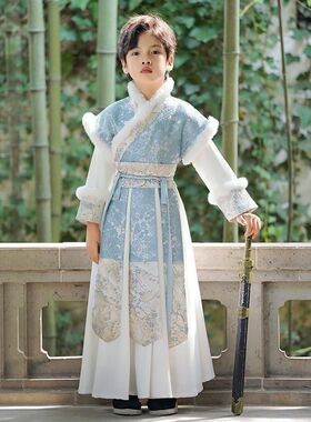 儿童唐装男童汉服冬季加绒加厚演出服表演服新年演出少爷服