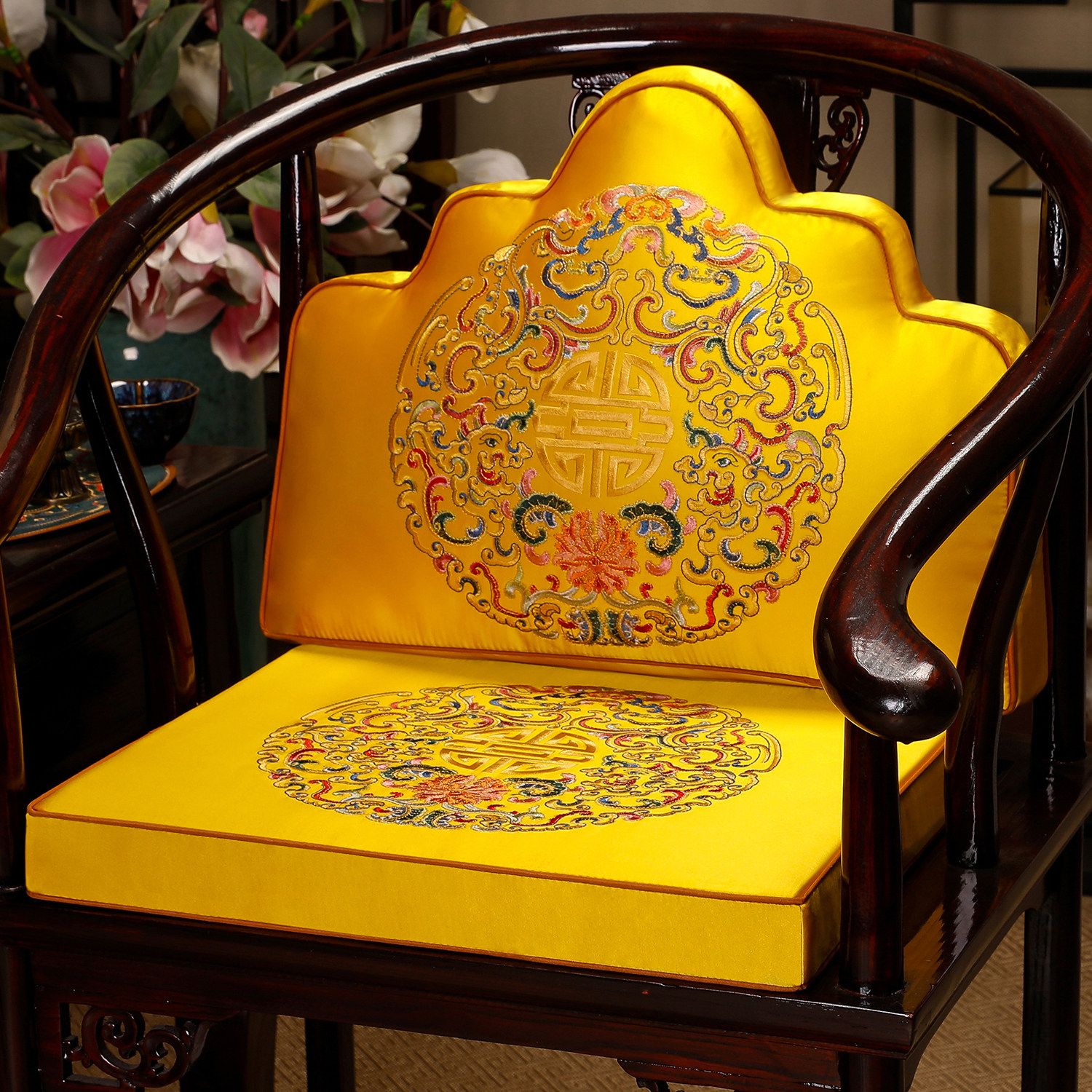 中式椅垫坐垫靠背一体红木椅子垫罗汉床靠山枕圈椅茶椅垫座垫定制