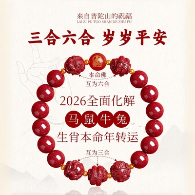 普陀山原矿朱砂本命年生肖手串