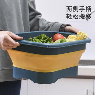 可折叠洗菜盆塑料洗碗洗菜沥水篮家用厨房带排水洗水果蔬菜篮 新款