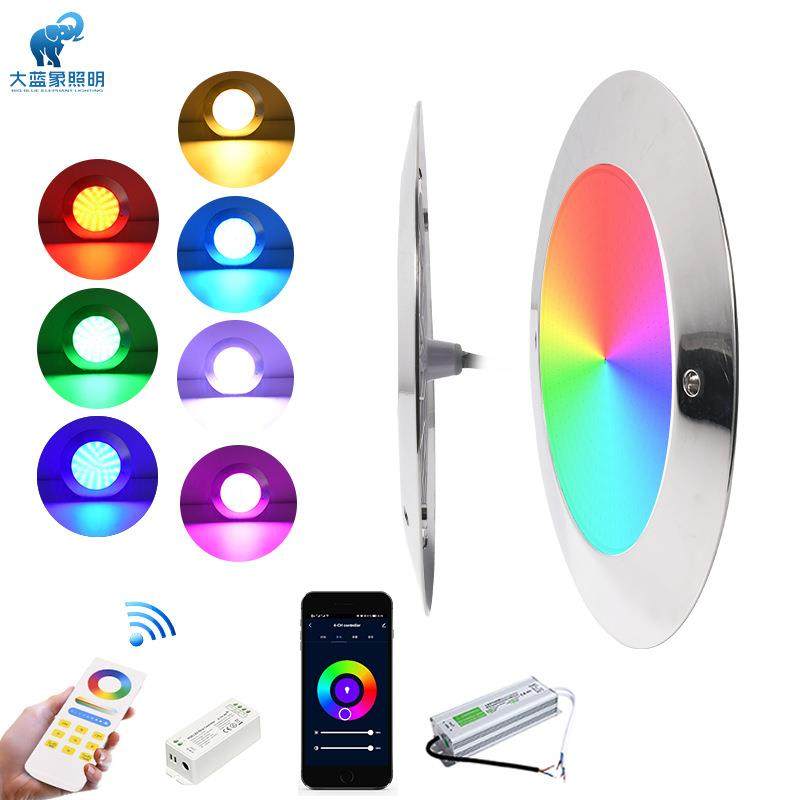 跨境不锈钢泳池灯IP68防水超薄壁挂式水下灯智能app全灌胶水底灯