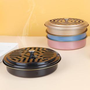 户外圆形蚊香架铁艺香薰接灰盘 带盖蚊香盒家用防火锯齿蚊香盘夏季