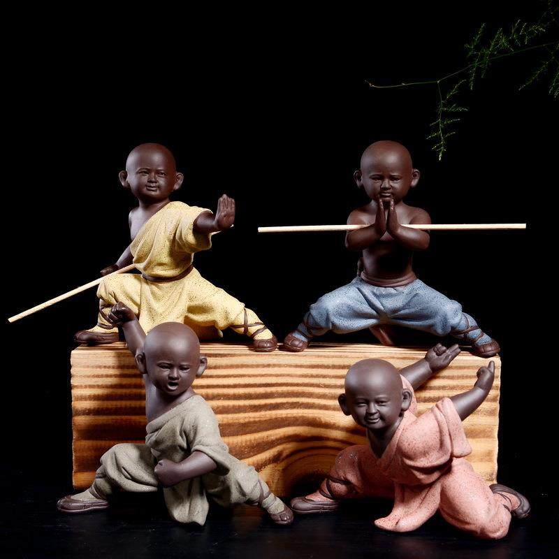 厂家紫砂茶宠摆件大号功夫小子陶瓷人物小和尚家居工艺品装饰