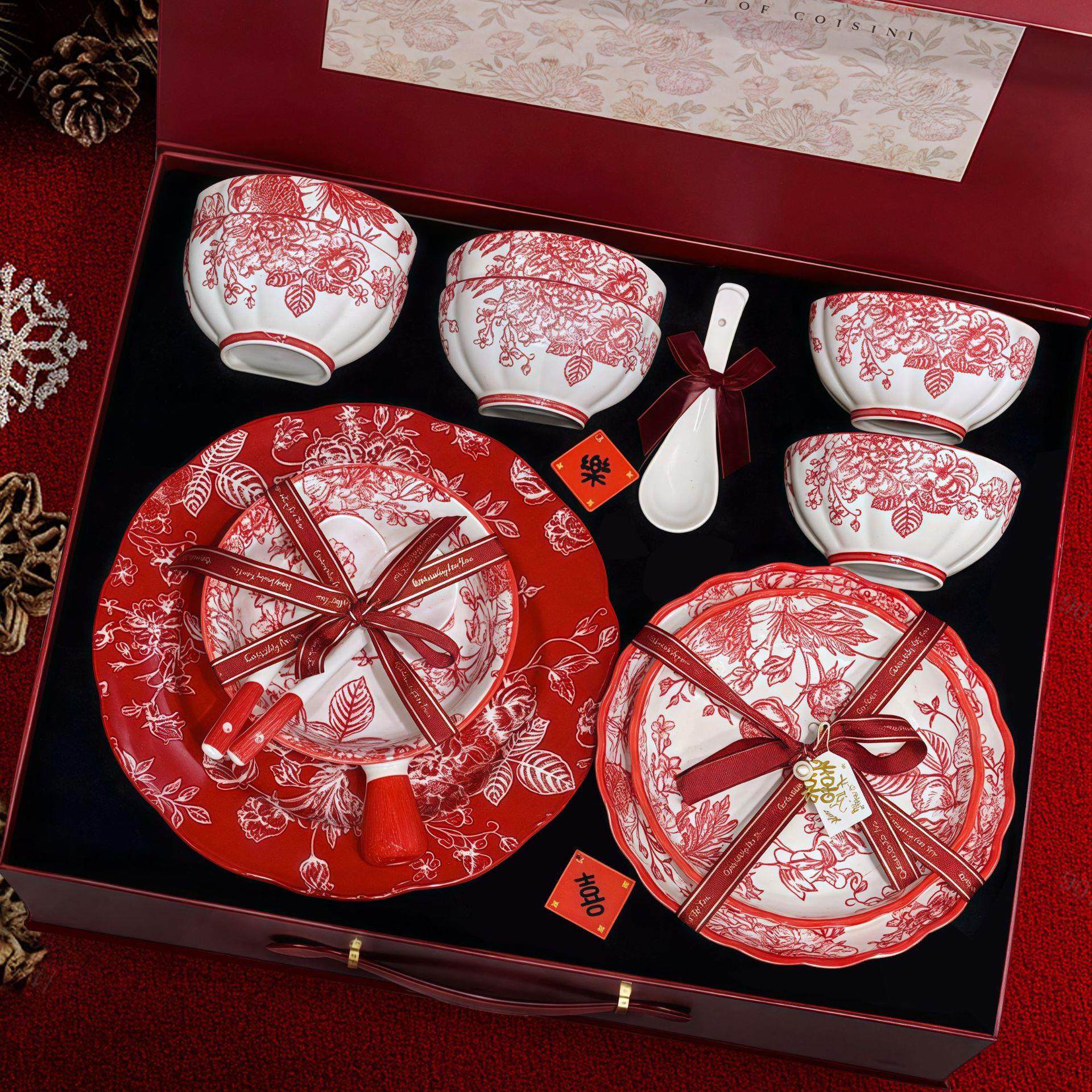 釉下彩碗碟餐具套装家用结婚碗盘碟组合全套乔迁之喜礼品陶瓷碗具