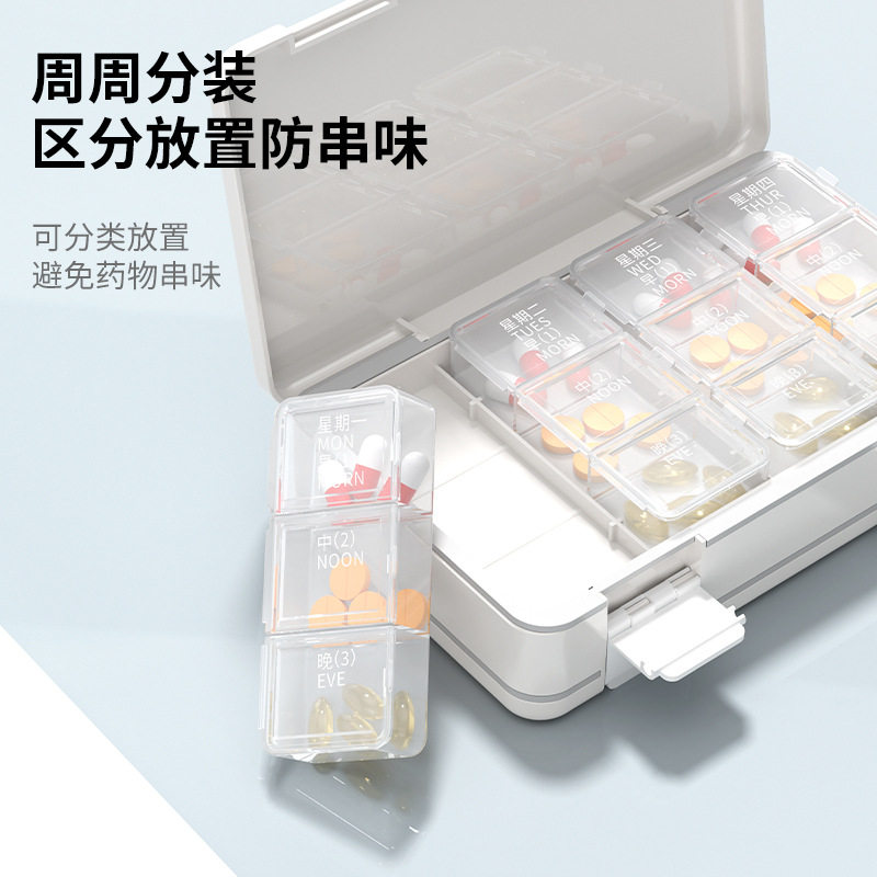 大容量双层24格密封防潮药盒早中