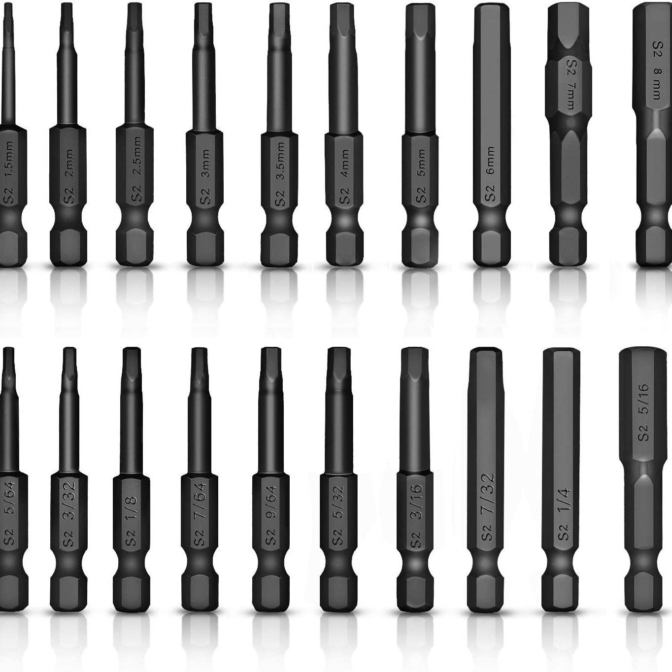 黑色内六角批头套装10PC英制10PC公制发黑1/4六角柄磁性螺丝批头