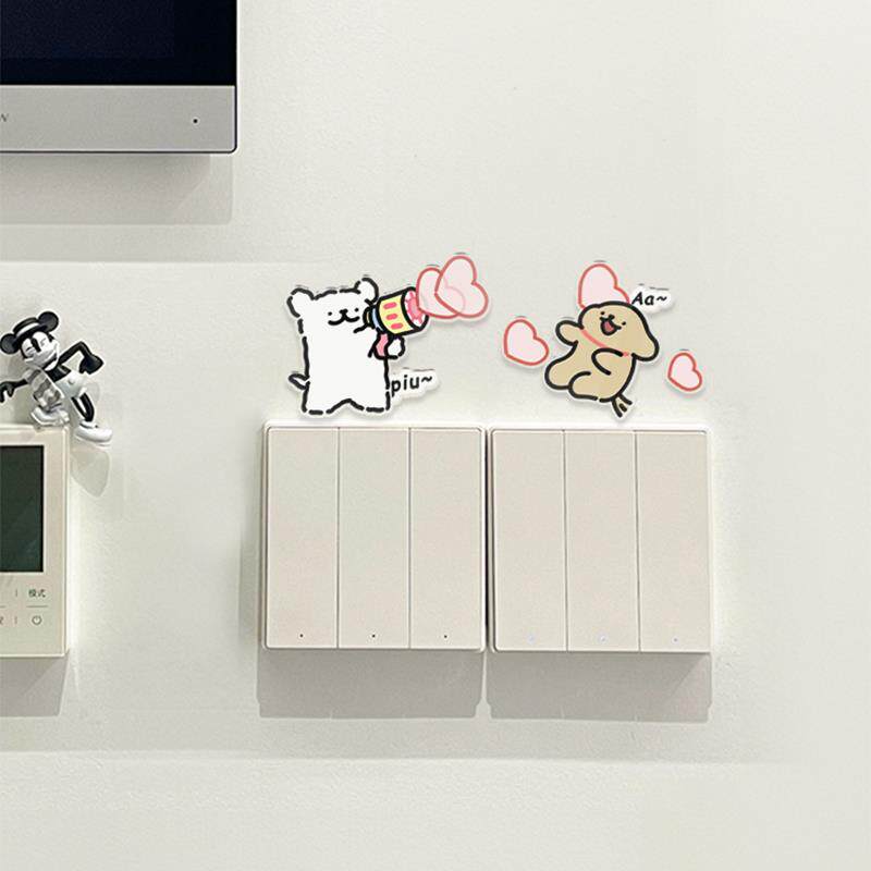 花花小狗开 关贴d水立体关贴自粘防防潮家用开 壁装饰CN1YT1JW插