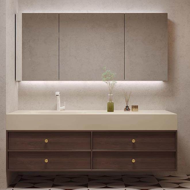 兔宝宝中古风岩板热弯洗浴M097无缝一盆室柜组合化妆体室洗手洗脸