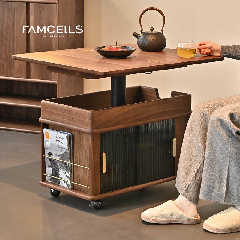 随停升降可动推车茶几F002黑胡边桃木折意叠功能沙移发床头边柜实