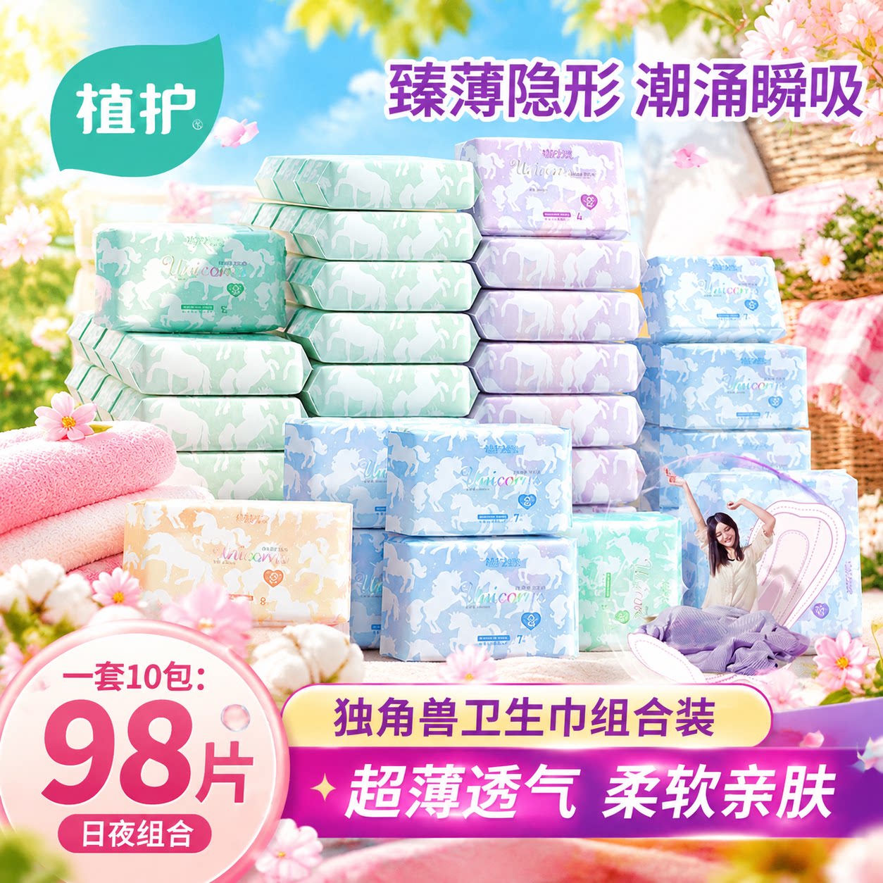植护卫生巾超薄少女姨妈巾日夜用
