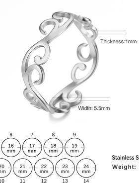 跨境热销韩版钛钢戒指304不锈钢饰品激光切割镂空蔓藤花纹戒指