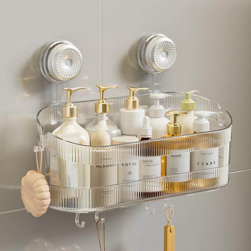 电镀吸盘置物架浴室卫生间厕所化妆品洗漱台轻奢壁挂免打孔收纳盒