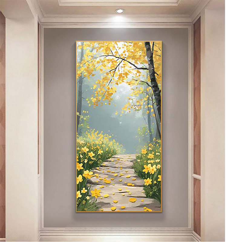 玄关正对门绿植空间延伸挂画客厅背景门厅装饰画森林走廊尽头餐厅