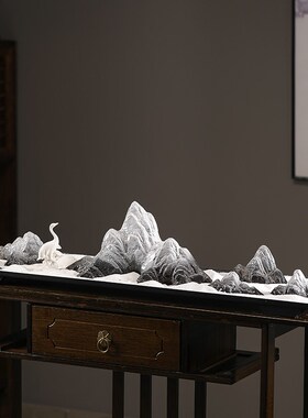 沙盘假山造景禅意摆件中式家居客厅高档玄关书房办公室桌面装饰品