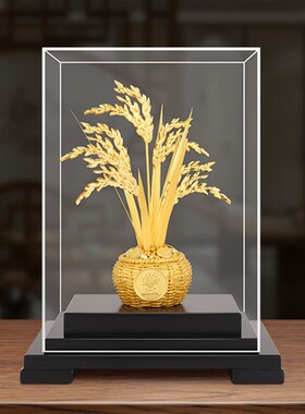 金箔水稻麦穗招财摆件乔迁礼物家居办公室装饰品水到渠成开业送礼