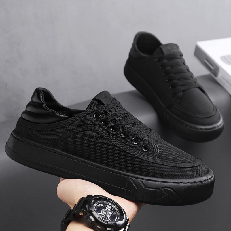 高档帆布男鞋秋冬透气布鞋运动百搭休闲板鞋黑色防滑平底工1029k
