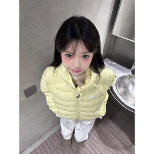 淡黄色连帽排骨羽绒棉服女款2025新款冬季保暖洋气轻薄小棉袄外套