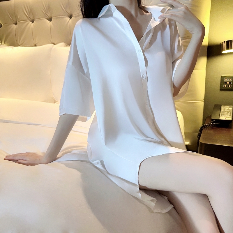 性感睡衣女夏男友风冰丝衬衫睡裙