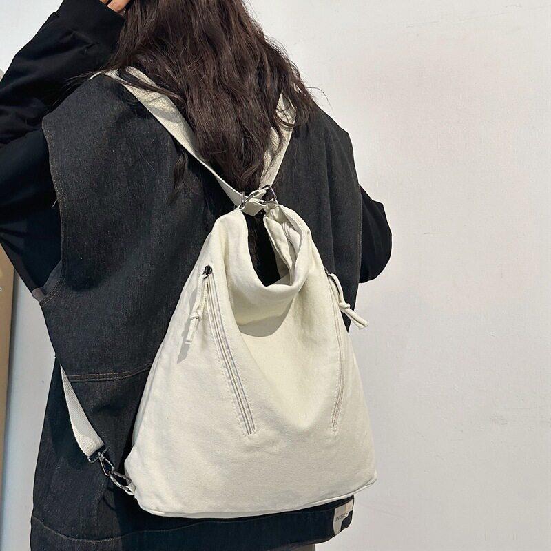 双肩包女2026新款水洗帆布文睿营学院风学生书包三用个性肩包