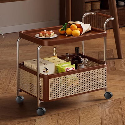 可移动边几小推车客厅沙发茶几新款中古风实木厨房收纳置物架餐车