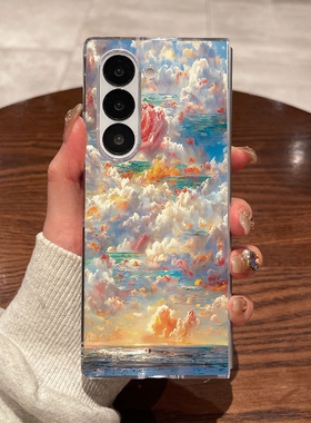 适用三星fold7手机壳fold6新款fold5大折叠屏zfold4翻盖fold3超薄透明海上生花全包防摔男女款硬外壳保护套