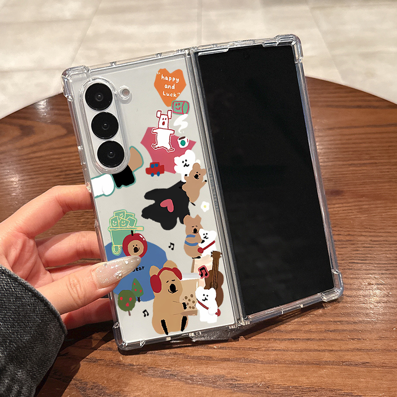 适用三星zfold6手机壳硅胶zfold5新款zfold4折叠屏zfold3翻盖超薄透明柿子椒小熊全包防摔男女款软外屏保护壳