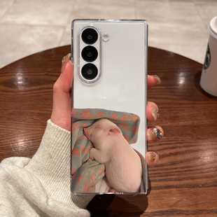 适用三星fold7手机壳fold6新款fold5大折叠屏zfold4翻盖fold3超薄透明小猪仔全包防摔男女款硬外壳保护套
