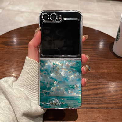 适用三星zflip7fe手机壳zflip6新款zflip5折叠屏zflip4超薄w23flip透明w24flip全包防摔海上生花09男女保护套