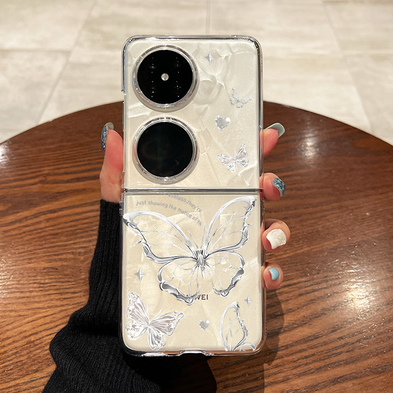 科迪福 适用华为pocket2手机壳新款p50pocket折叠屏pocket s超薄透明银色蝴蝶全包防摔高级女网红保护套