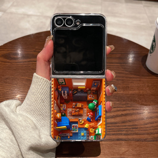 适用三星zflip7fe手机壳zflip6新款 zflip5折叠屏zflip4超薄w23flip透明w24flip全包防摔马里奥房间男女保护套