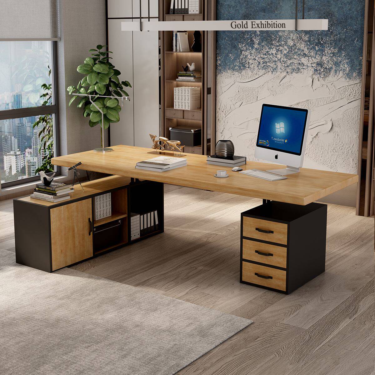 LOFT北欧实木办公桌老板桌简约现代总经理办公创意电脑大班台桌子