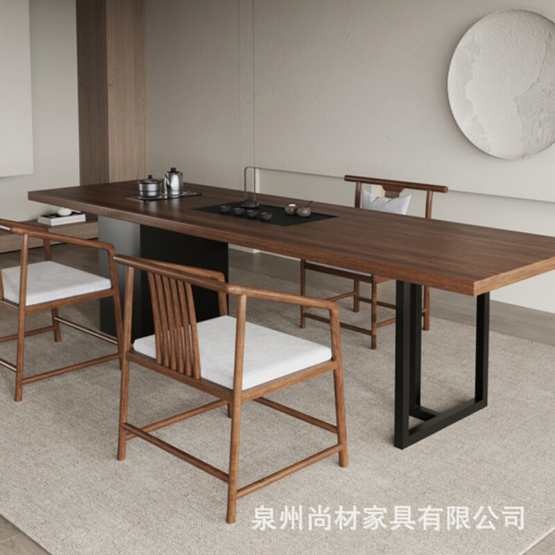 新中式实木茶桌新款简约茶盘茶台一体家用办公室接待茶桌椅泡茶桌