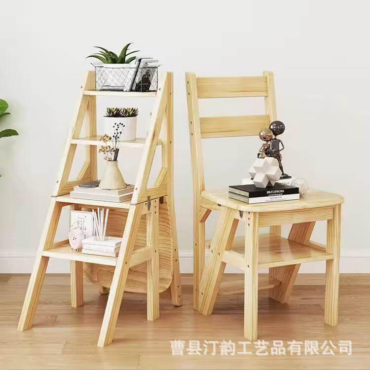 美式家具两用梯子折叠梯椅木梯楼梯椅家用梯子 4层登高凳实木梯凳
