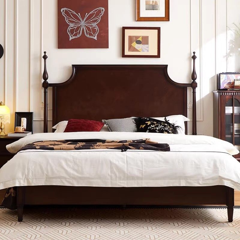 法式复古全实木床美式轻奢中古风樱桃木主卧双人床中古风家具大床