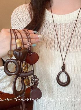 复古长款不规则圆环吊坠项链女