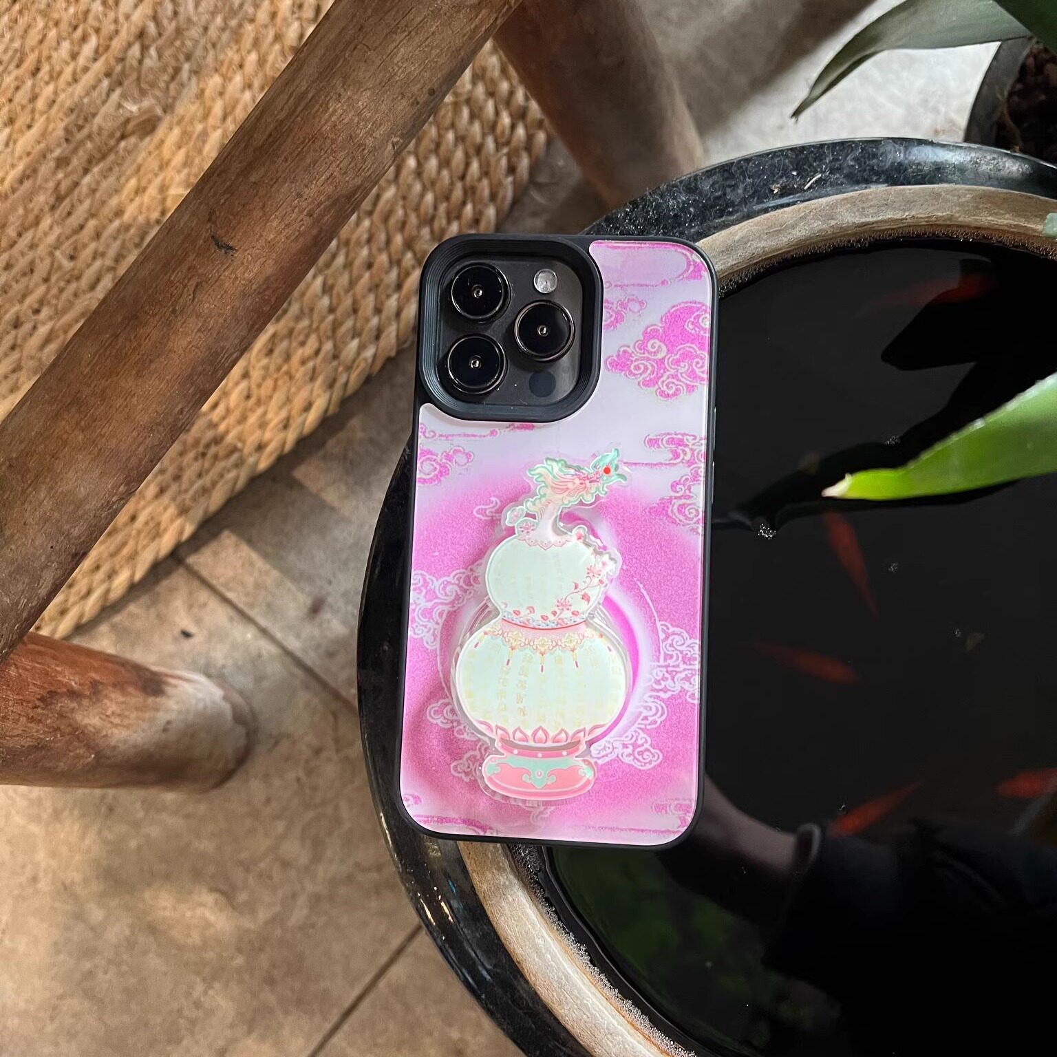 叶菽原创定制《珠帘》侘寂新中式国风小众高级感玻璃磨砂适用苹果17