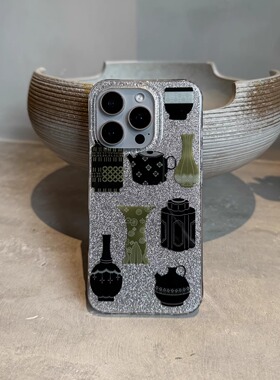 叶菽原创定制《陶罐》侘寂新中式国风小众高级感IMD适用苹果16/17/14/15promax不会撞壳的春日闪粉手机壳