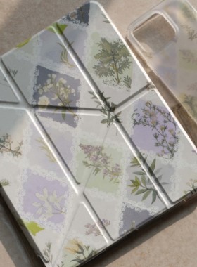 叶菽原创《菱草》新中式绿色Y+三折适用ipad11/保护套air7/6新款ipad10带笔槽11寸防弯摔亚克力平板保护壳