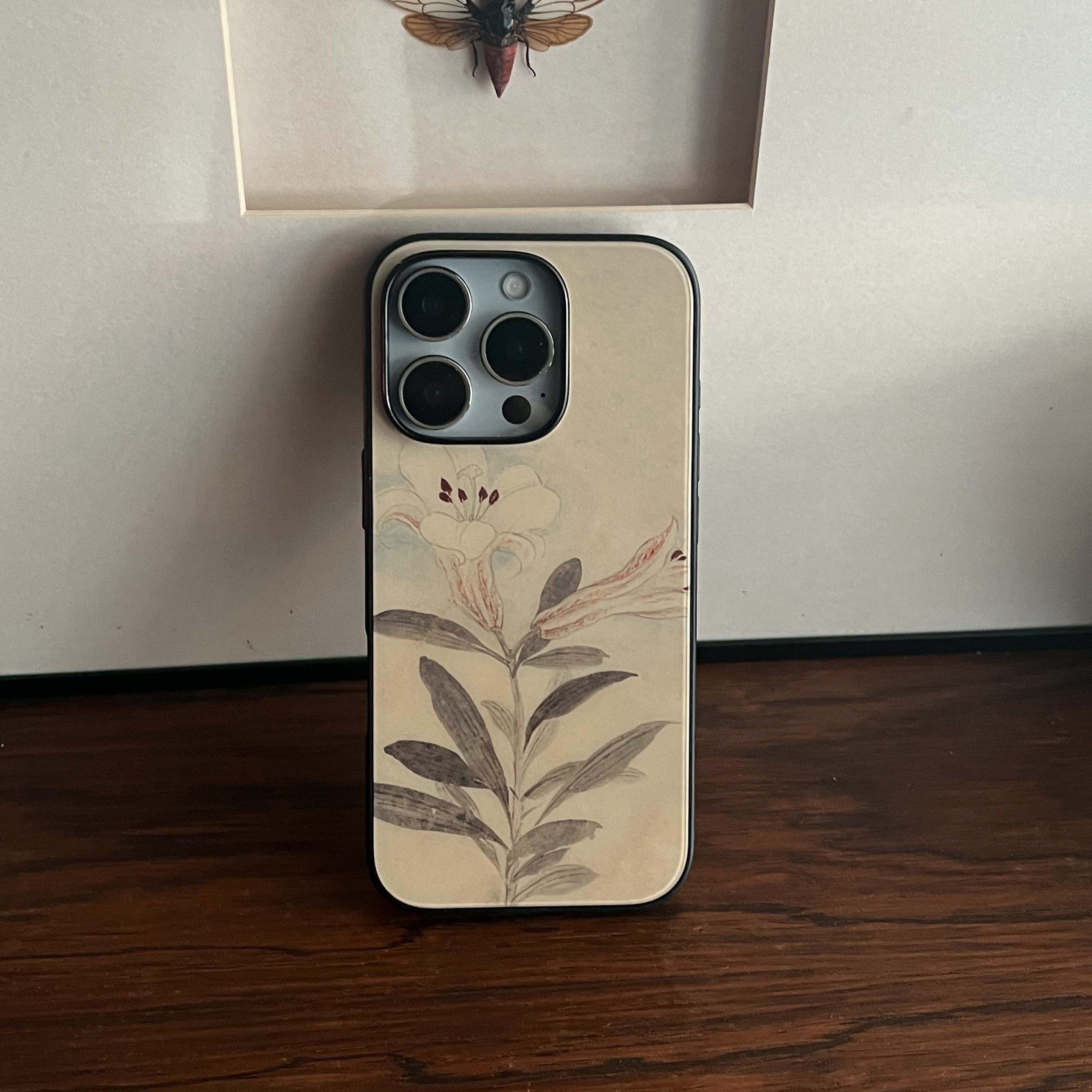 叶菽原创定制《花枝曳》新中式国风清冷小众高级感磨砂玻璃苹果17/14/15/16promax磨砂亮面iPhone秋冬手机壳