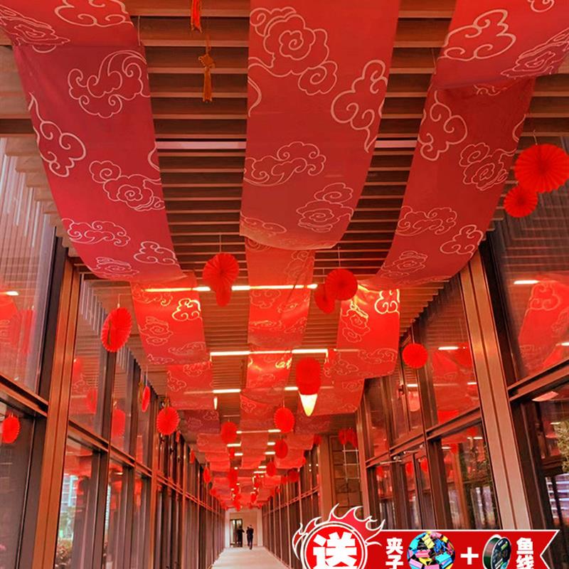 红色古风纱幔装饰防水布