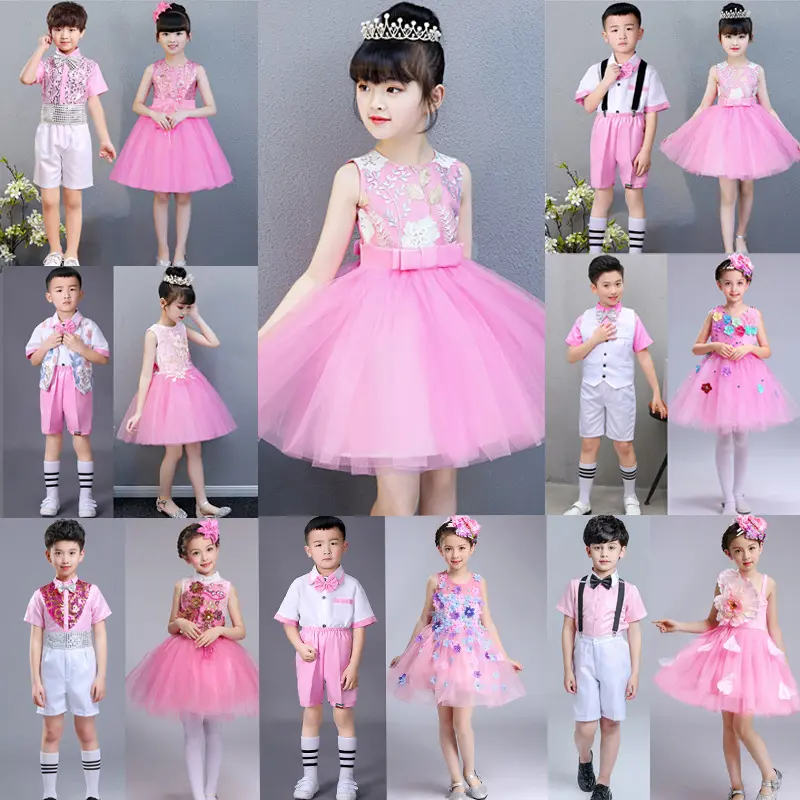 我们是祖国的花朵儿童演出服六一幼儿舞蹈服蓬蓬裙粉色合唱服现货