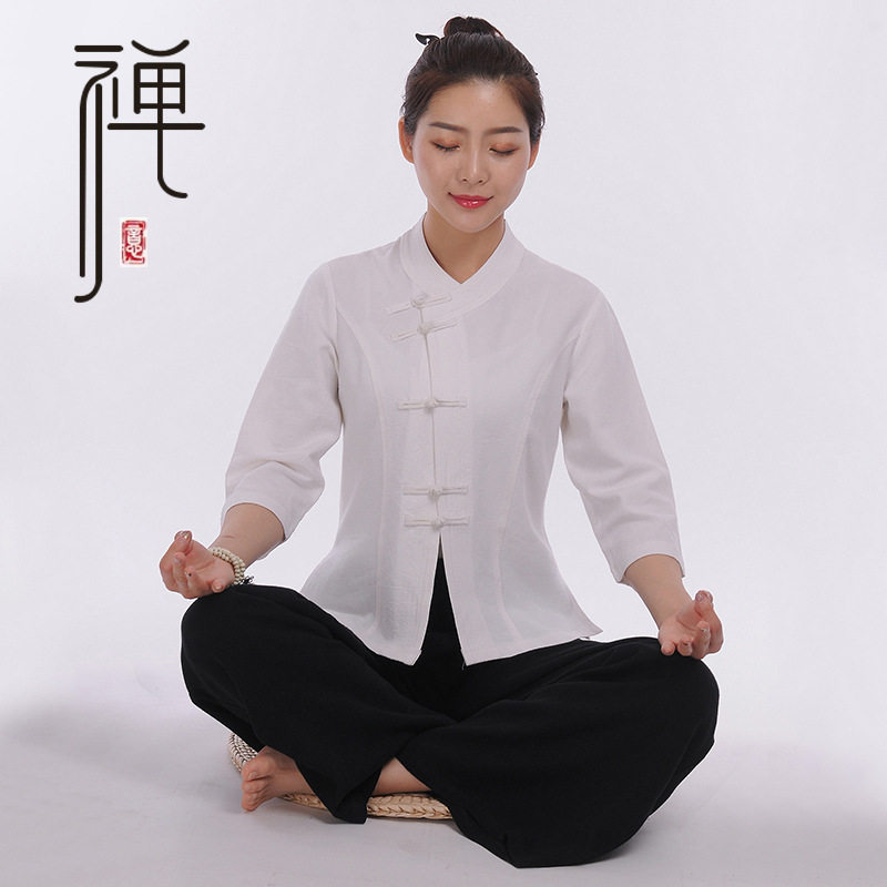 中茶服中式复古盘扣禅修技师