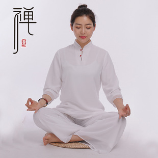 天丝麻阔腿裤女宽松文艺立领飘逸茶服超仙女禅舞服上衣民族舞亚麻