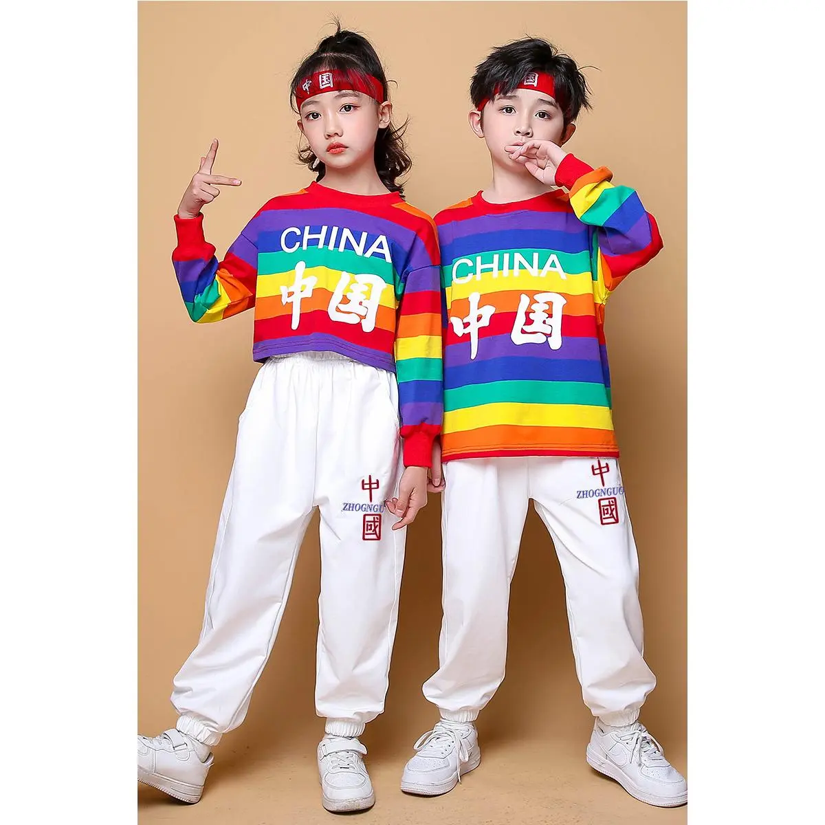 儿童啦啦队演出服爵士舞男女童拉拉队表演服嘻哈街舞表演服套装棉