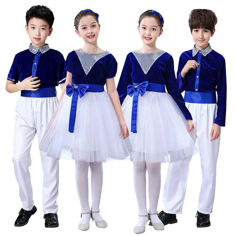 元旦儿童演出服学生诗歌朗诵大合唱团男女童主持人礼服纱裙蓬蓬裙
