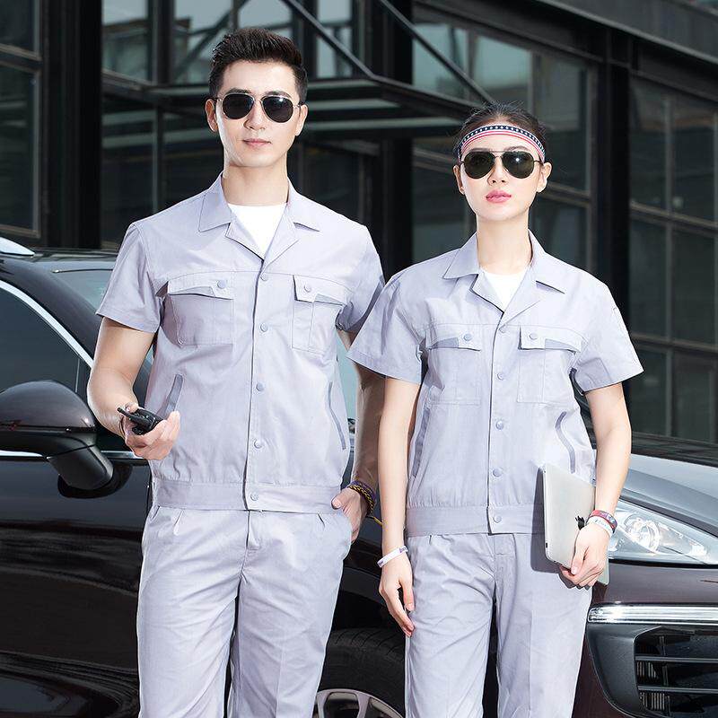 生产夏季半袖工装服明扣装套装