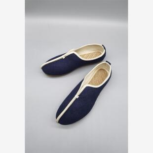 老北京布鞋拼色套脚牛筋底亚麻鞋男夏季中国风居士软底懒人鞋低帮