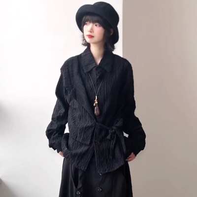 斜绑带男女山本耀司风长袖衬衫