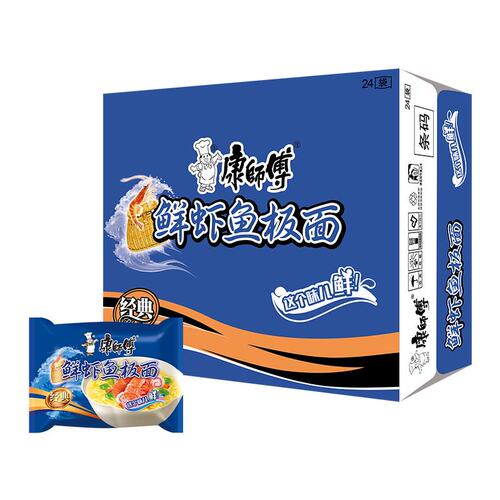 康师傅经典鲜虾鱼板面24袋
