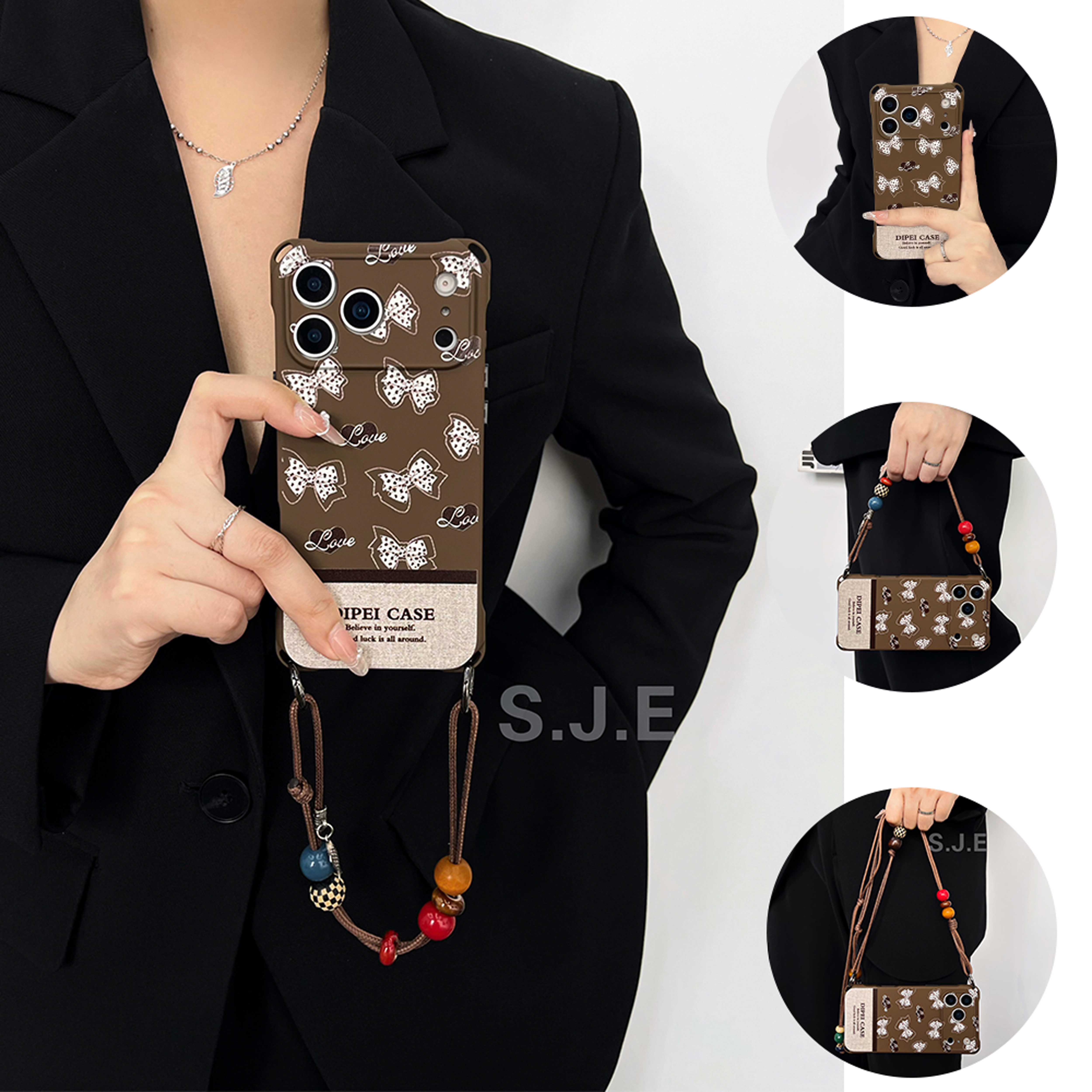 时尚蝴蝶带孔可斜挎挂绳手机壳